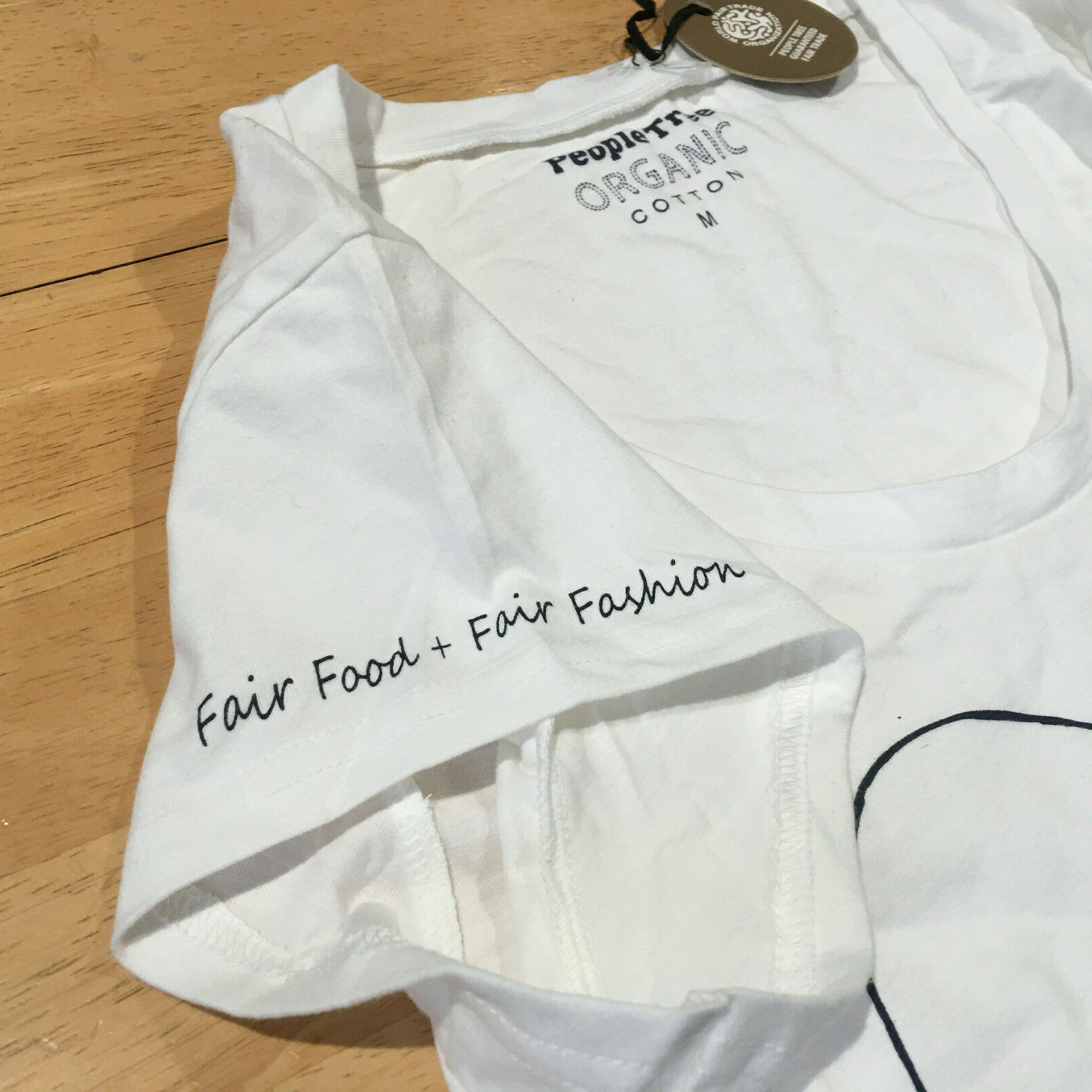 People Tree AMY’S LOVE Fair Food+Fair Fashion Organic Foodie White Tshirt Sz M