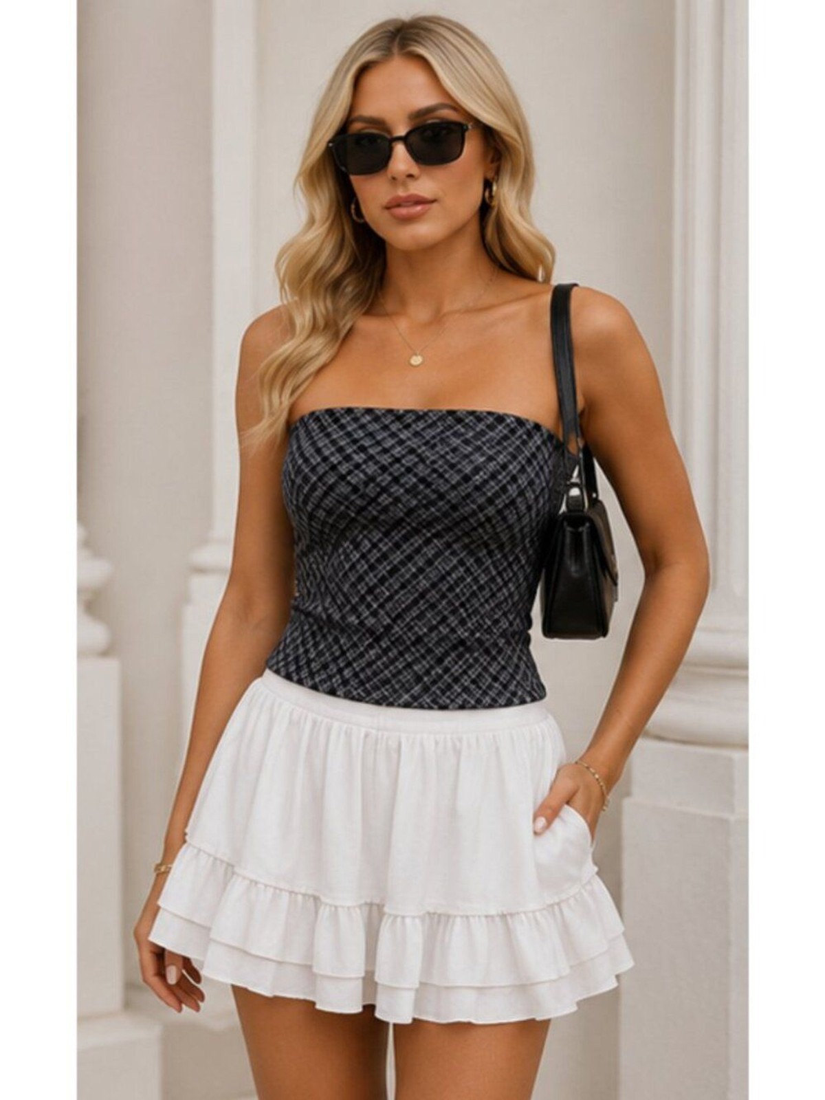 NWT Altar’d State Black & Gold Houndstooth Tube Top – Size M