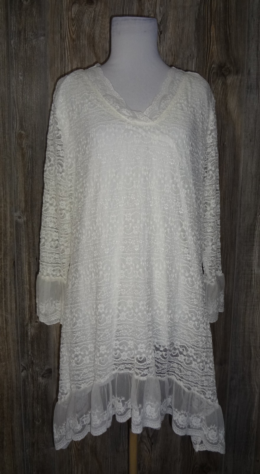 Indigo Soul Womens Ivory Bell Sleeve Lace Tunic Size XL Peasant Bohemian Boho