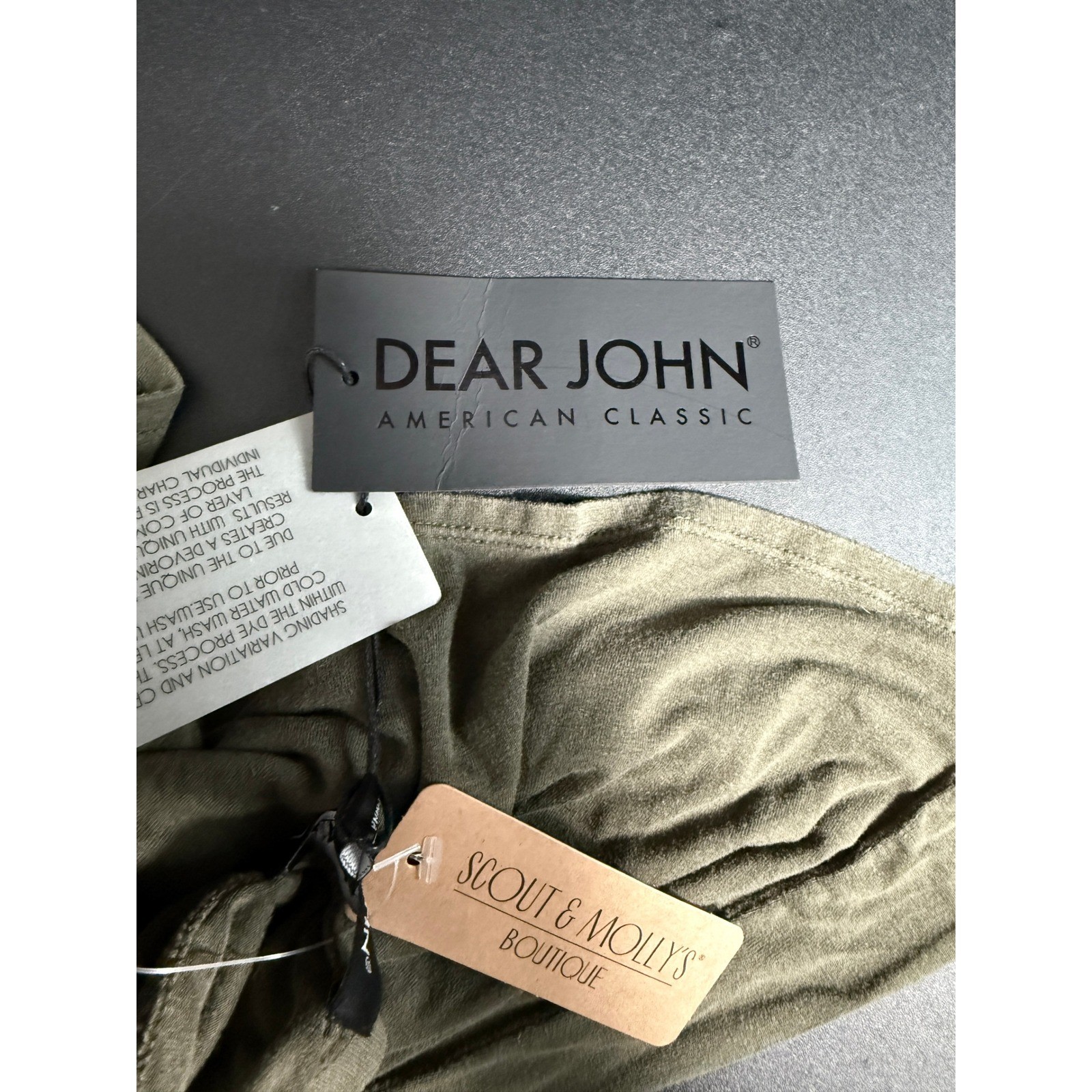 Dear John New Olive Green Y2K Henley Long Fitted Top Sz S Ruffle Cap Sleeve