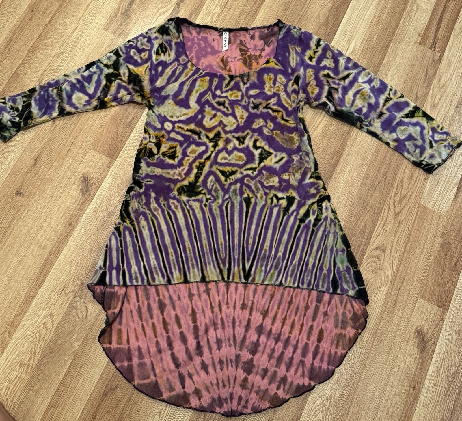 Avatar Clothing High Low Velour Tie Dye Top Boho Hippie Artsy Goth Sz S