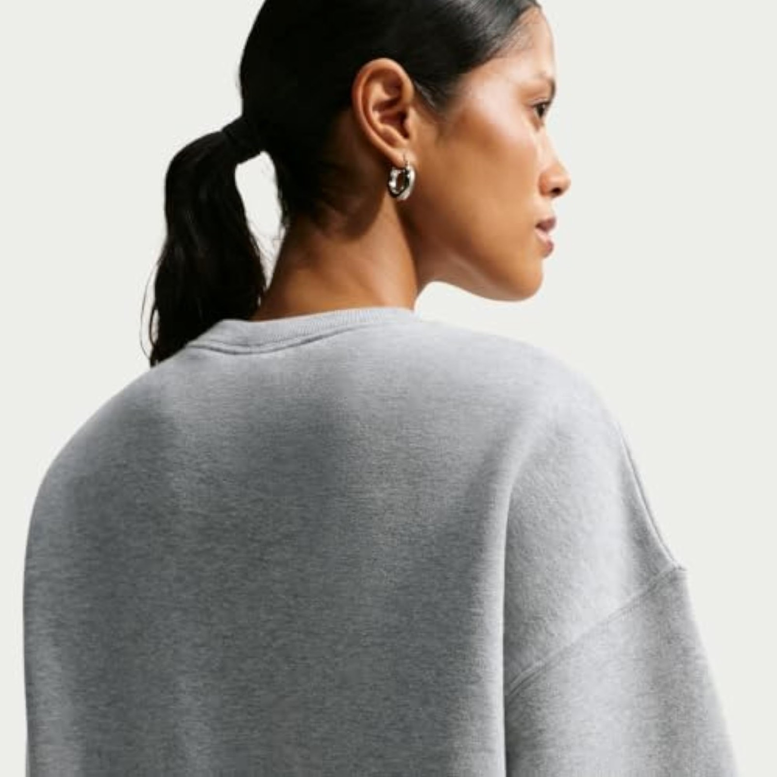Nike Womens Studio Fleece Midweight Oversized Crew – Gridiron/Sail – Large