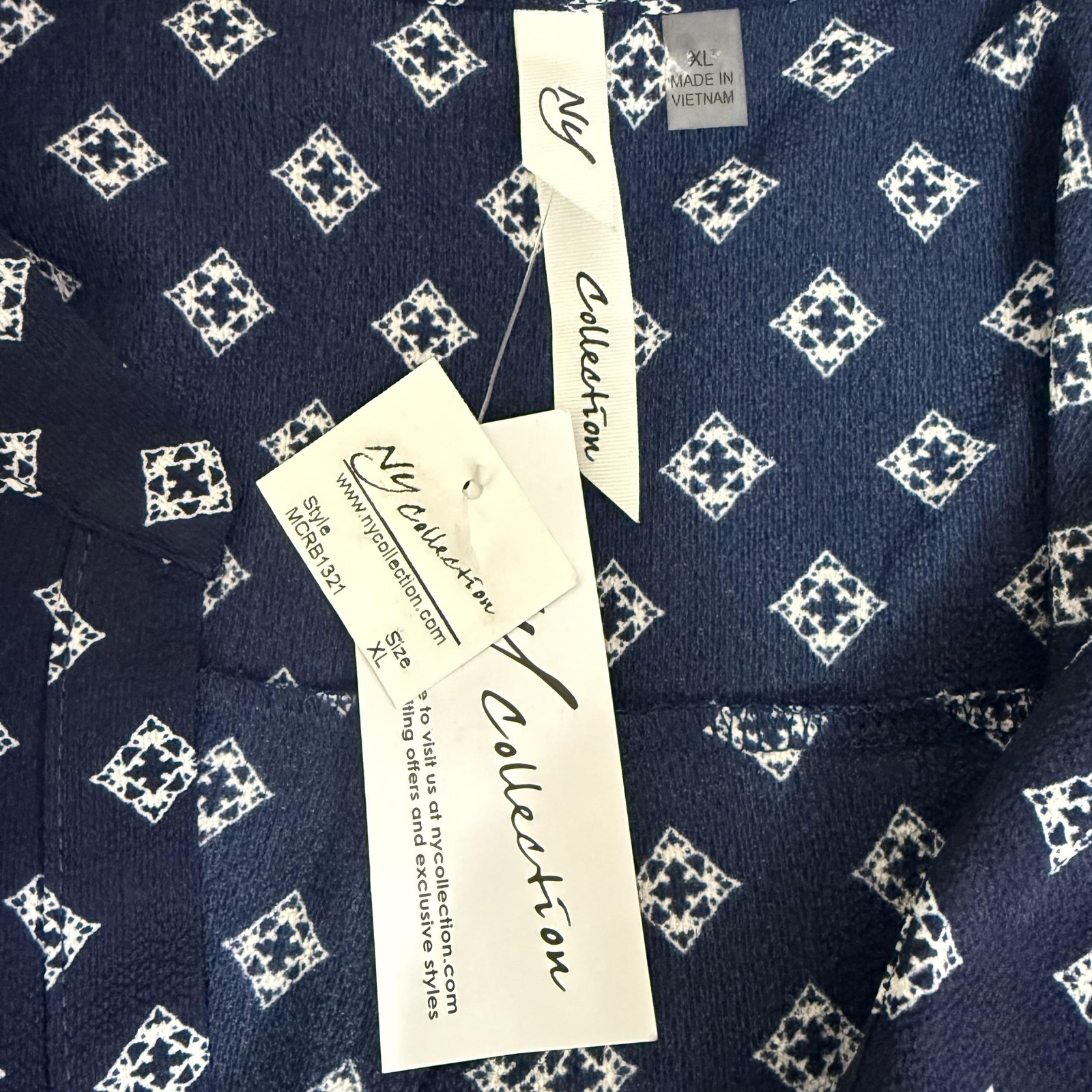 NY Collection Top Womens XL Blue White Diamond Abstract Casual Career Shirt