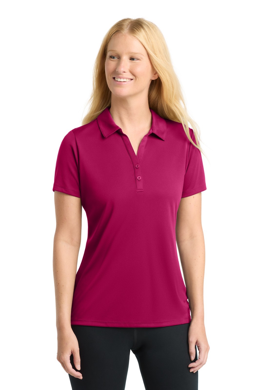 Sport-Tek LST550 Womens S/S Competitor Sport Polo Shirt Pink Raspberry Size L