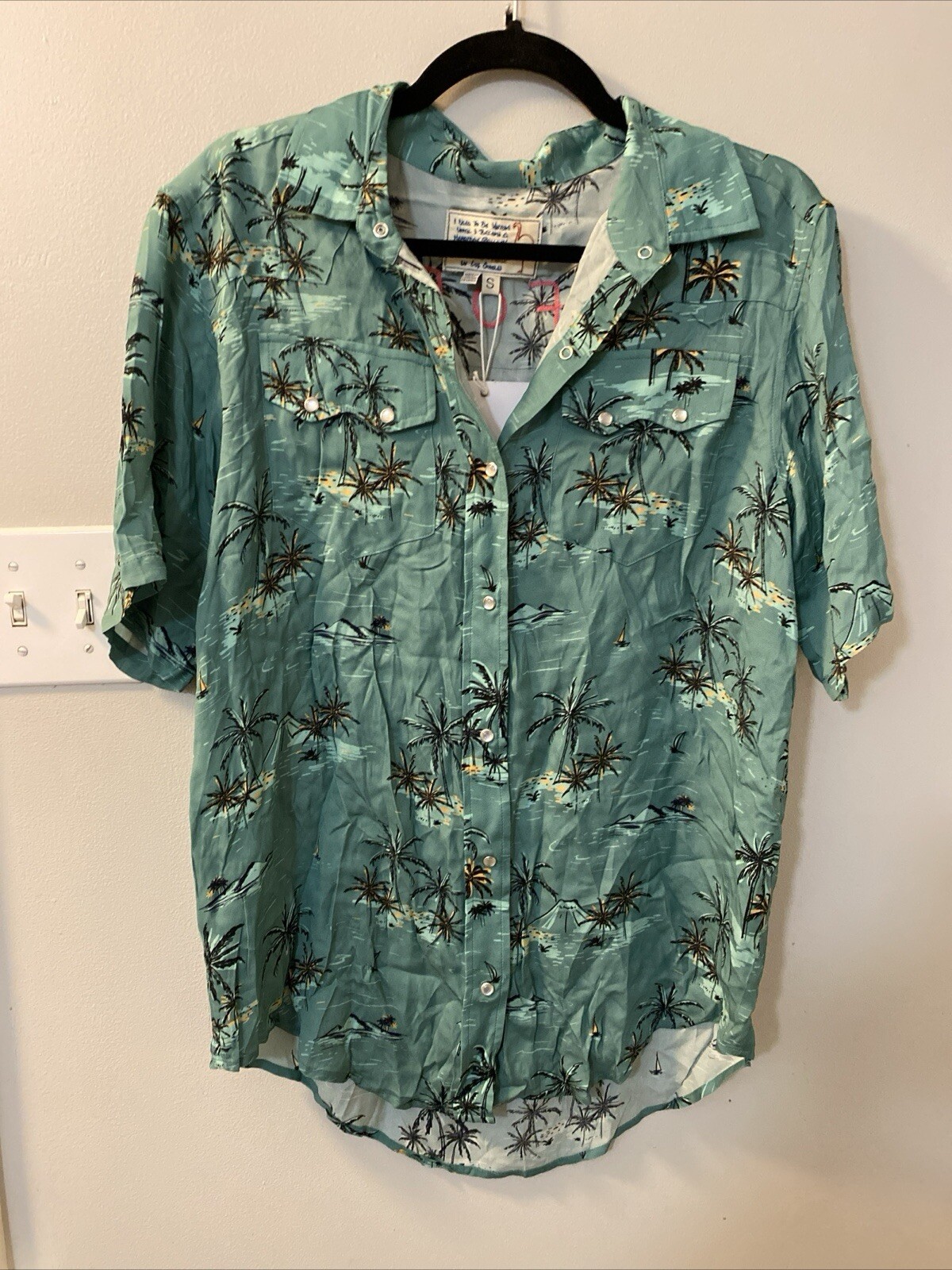 Free People X Sandrine Rose Palm Tree Print Button Up SS Top NWT Small