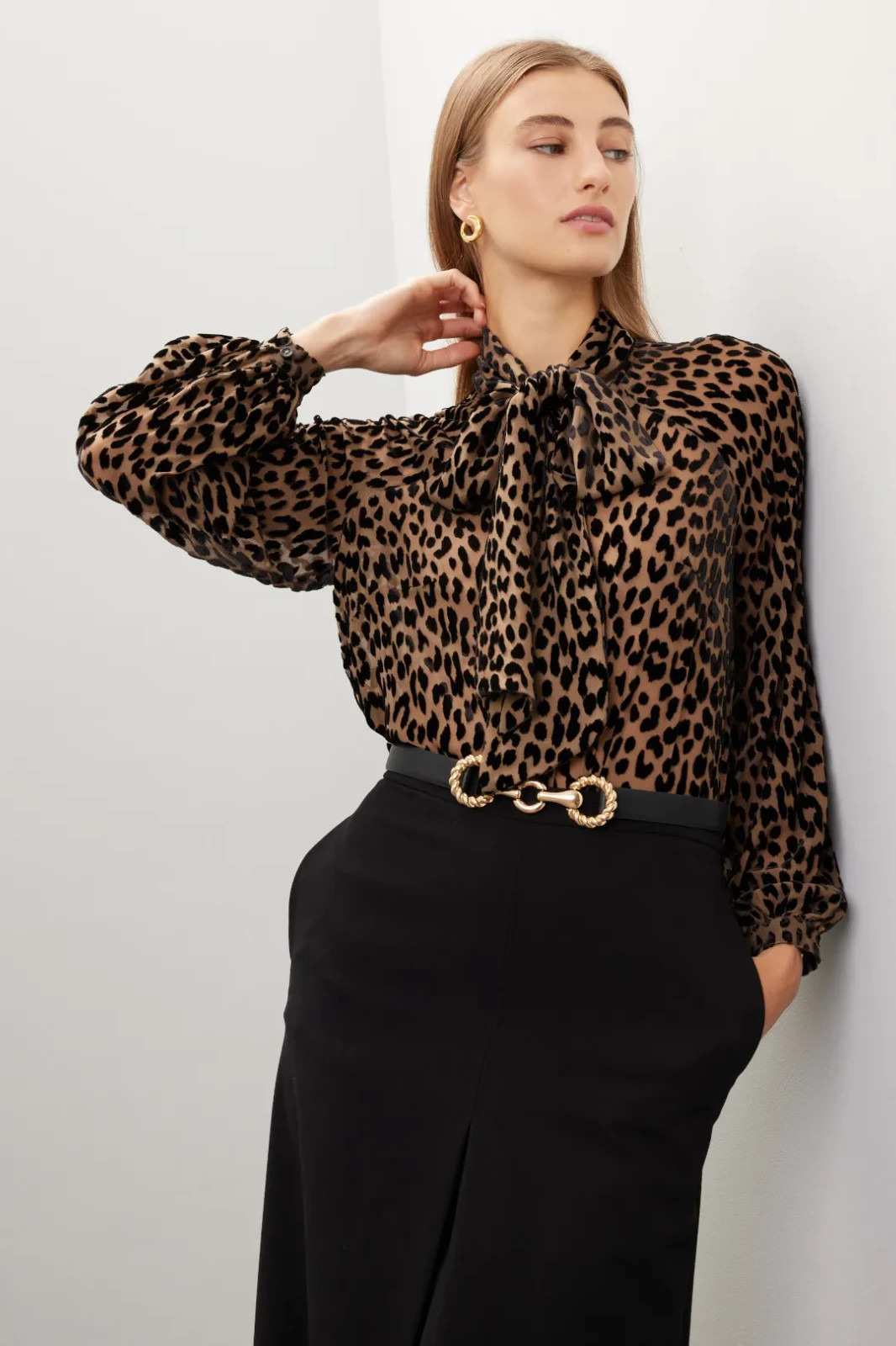 KATE SPADE New York $298 Sheer Velvet Modern Leopard Tie Neck Shirt Top Size 2XS