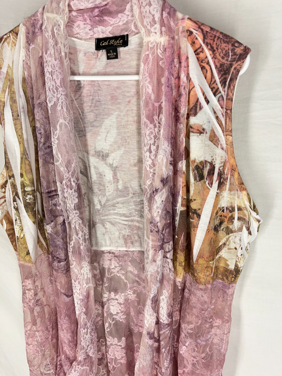 Vtg 90s Y2K Cal Style Top L Lace Fairycore Ditzy Grunge Coquette Romantic