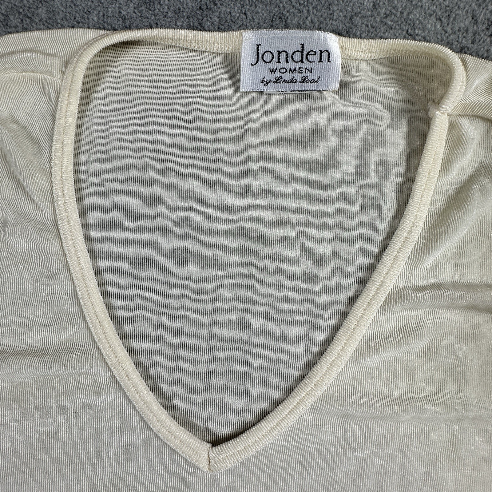 Vtg 90s Sheer Stretch Top Ivory V-Neck Jonden by Linda Leal Made in USA 1X Y2K