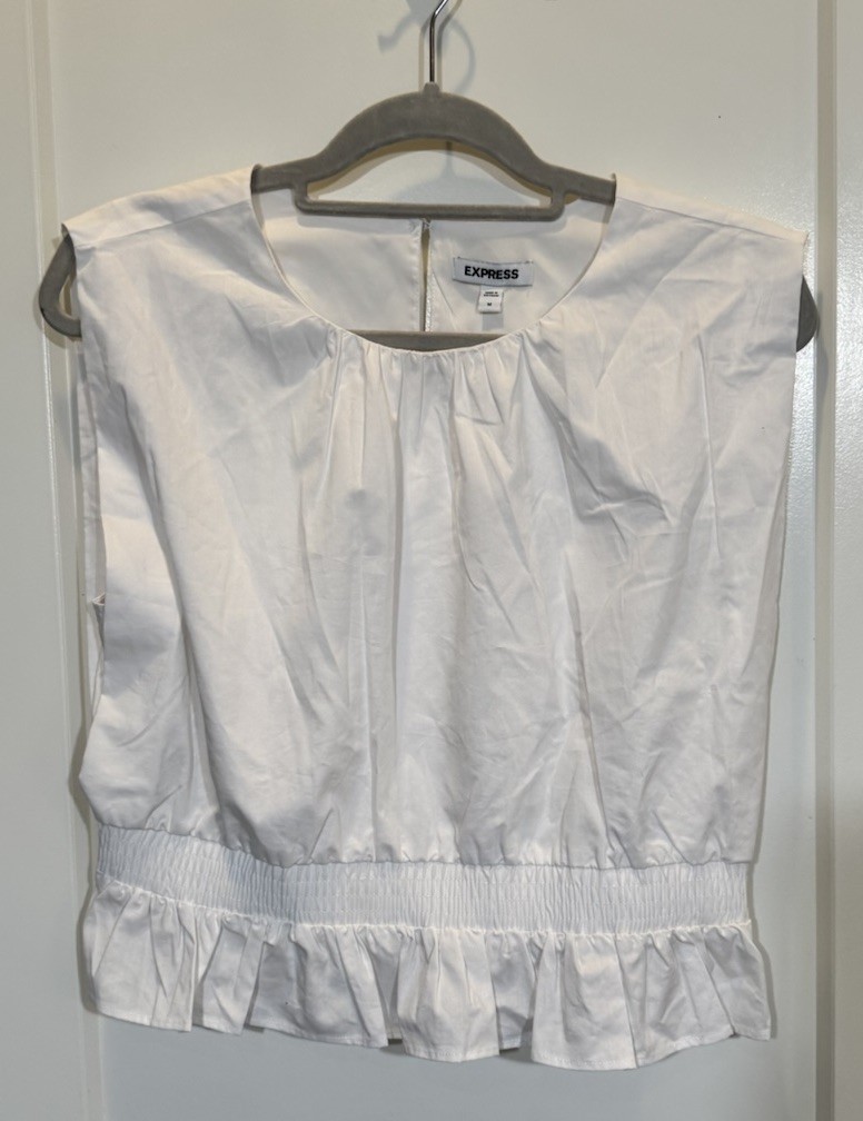 Women Express White Sleeveless High Neck Elastic Waist Size Medium