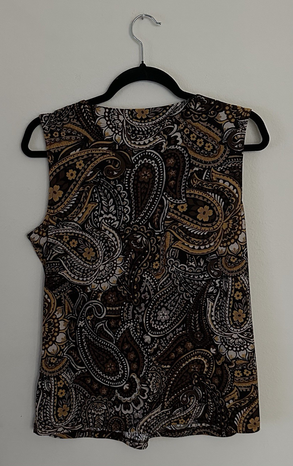 Black Label by Evan-Picone Paisley Print Sleeveless Blouse Size M Brown Gold