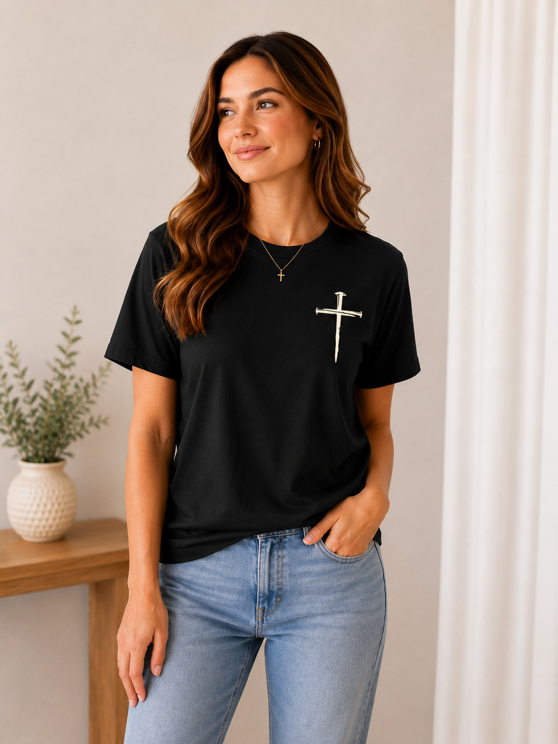 Cristian Religious Jesus T-Shirt with Cross for Women