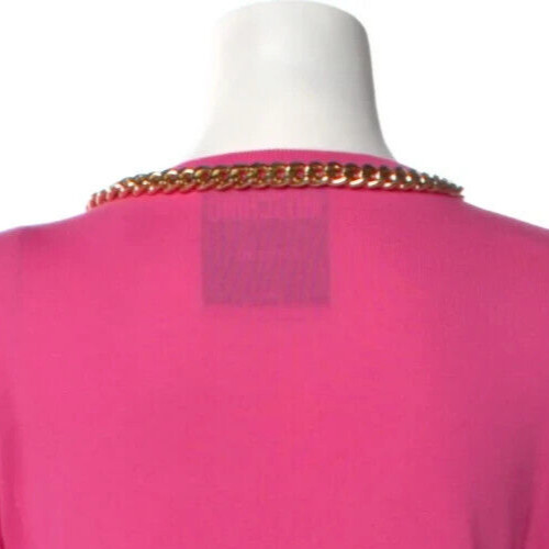 Moschino Couture BARBIE PINK Logo Letter Gold Chain Cardigan Sweater SMALL S