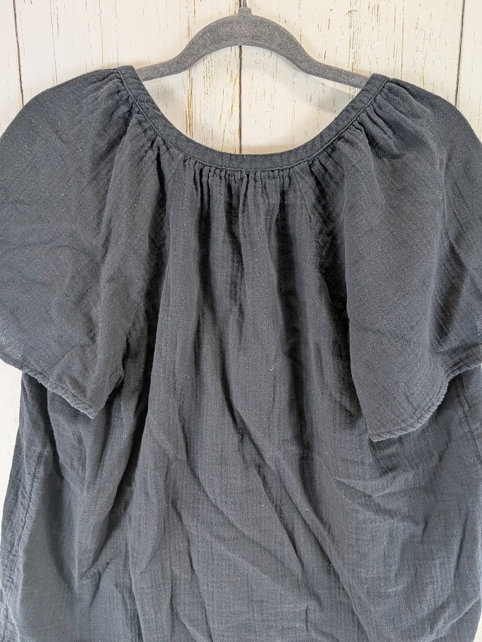 Sonoma Size Large Black Split V Neck Cotton Short Sleeve Casual Womens Top