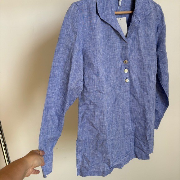 NWT Hinson Wu “Beatrice” Button-Down Linen Shirt in Cross Dyed Sz 2