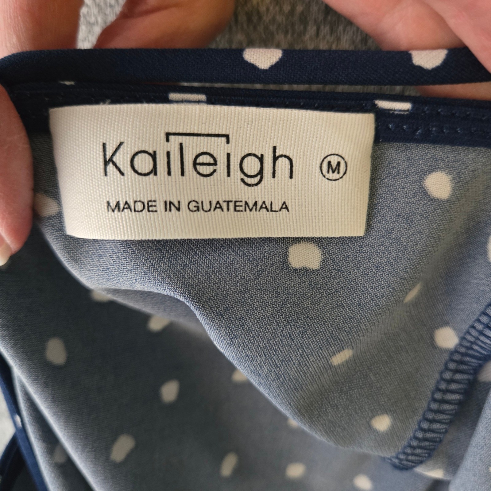 Kaileigh Navy Blue Polka Dot Cold Shoulder Flutter Sleeve Top Medium