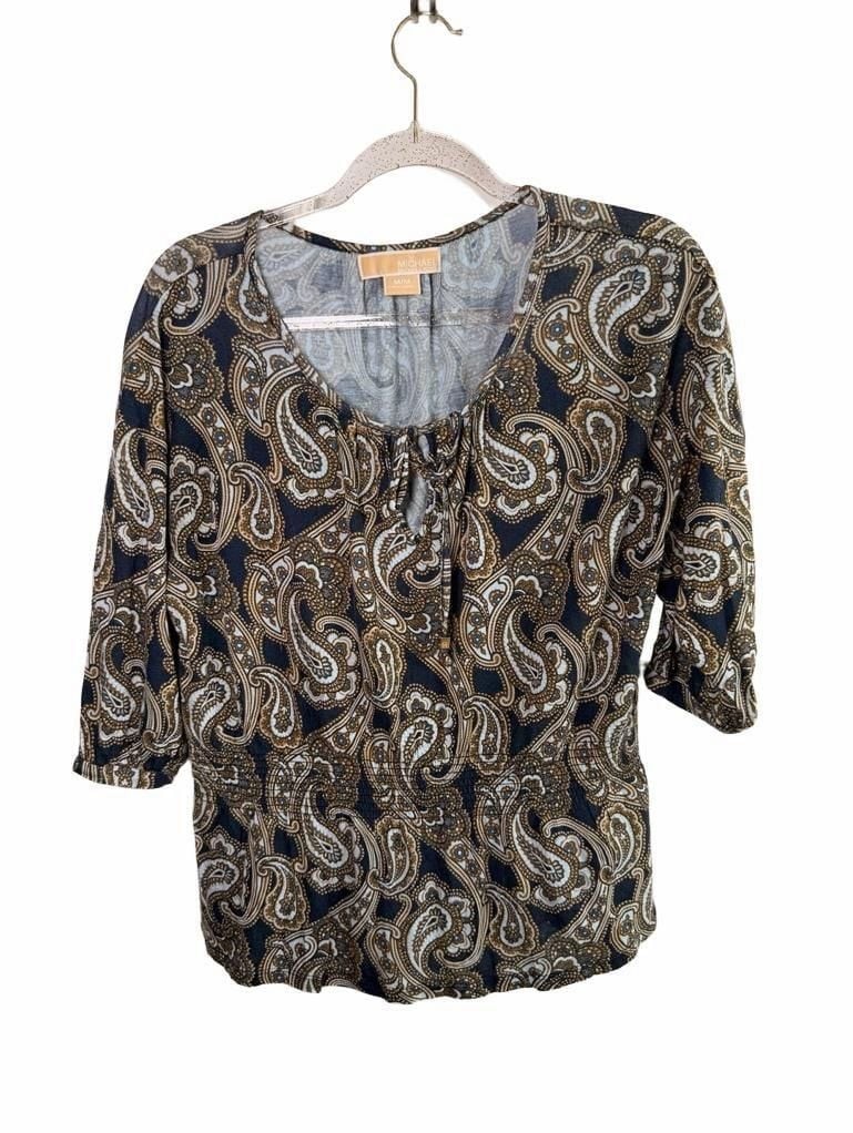 Michael Michael Kors Paisley Print Tie Neck Smocked Waist Top