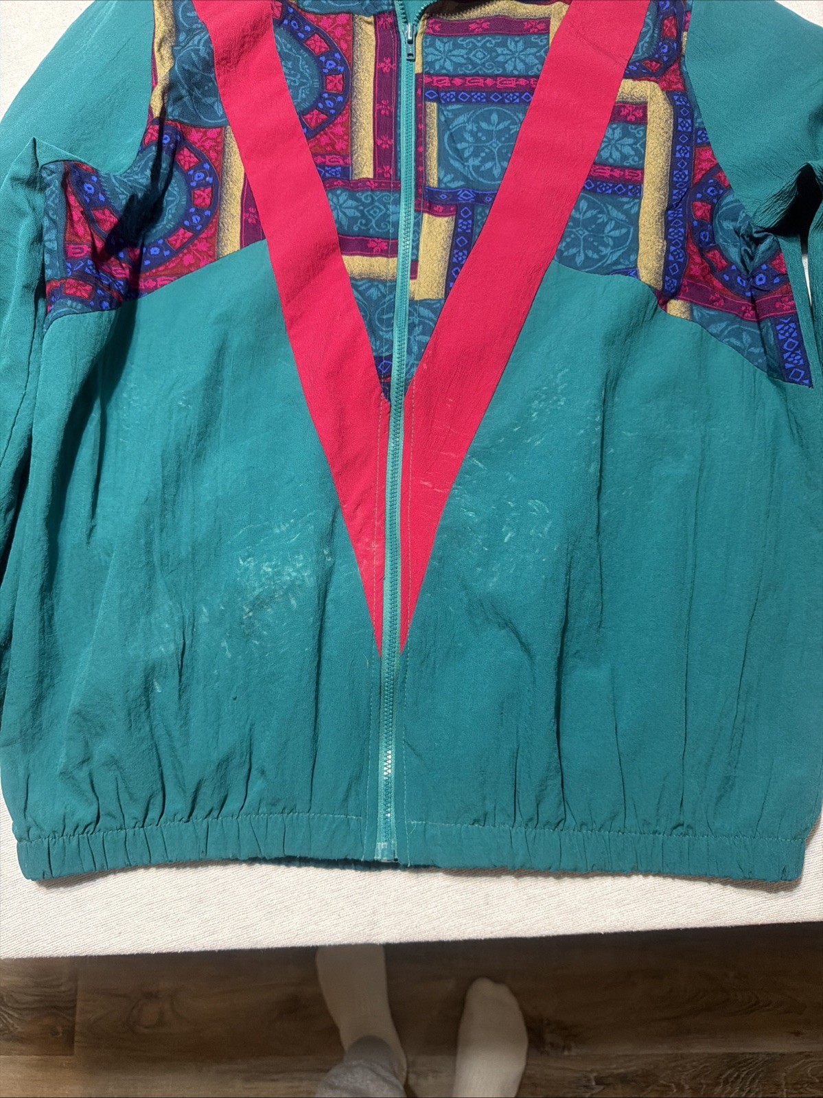 Vintage Blair Boutique Windbreaker Women’s L Zip Teal Graphic 1990s No Size Tag