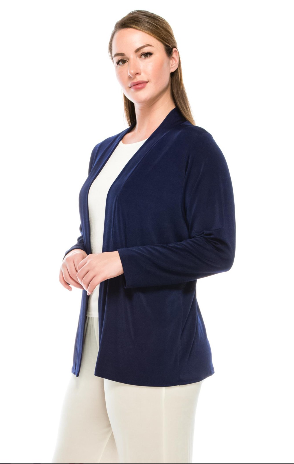 JOSTAR CARDIGAN DRAPE JACKET Poly Spandex SLINKY KNIT Navy TRAVEL S M L XL 2X 3X