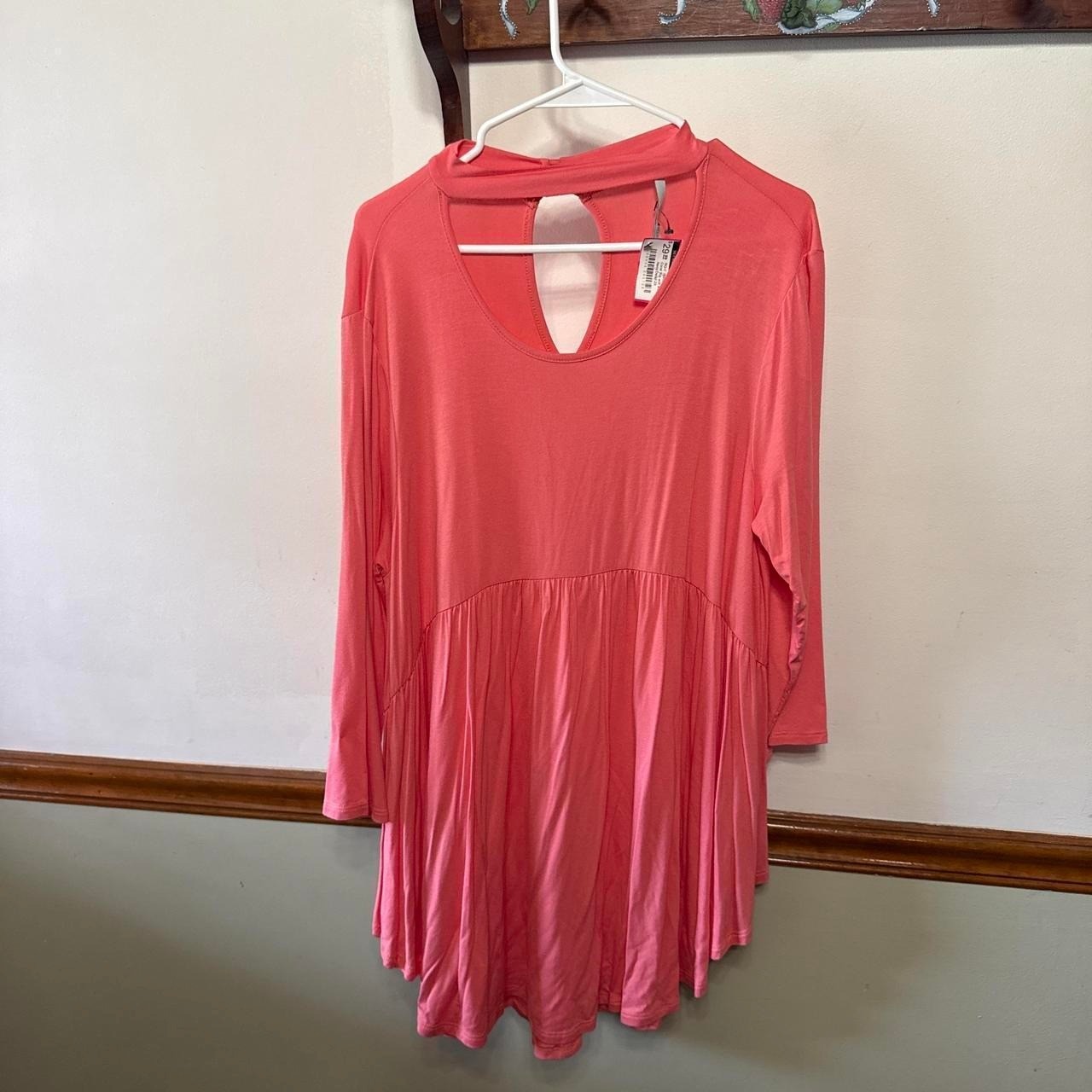 Curvy Coral pink long sleeve babydoll dress/tunic NWT Size XL plus