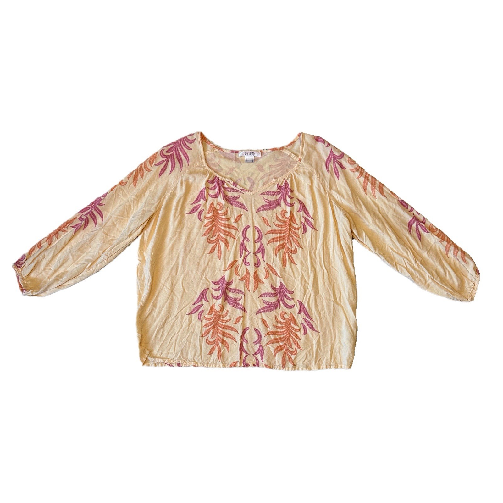 Lascana For Venus Pink Peach Boho Blouse Viscose Womens L Long Sleeve