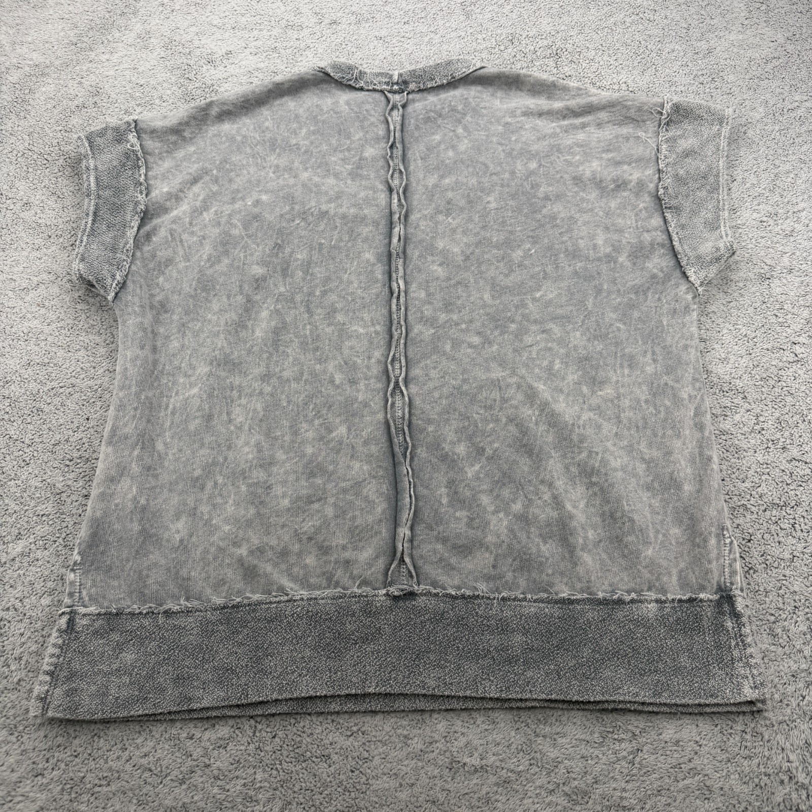 J Her Shirt Women Small Gray French Terry Cloth Oversized Distressed Pocket Tee