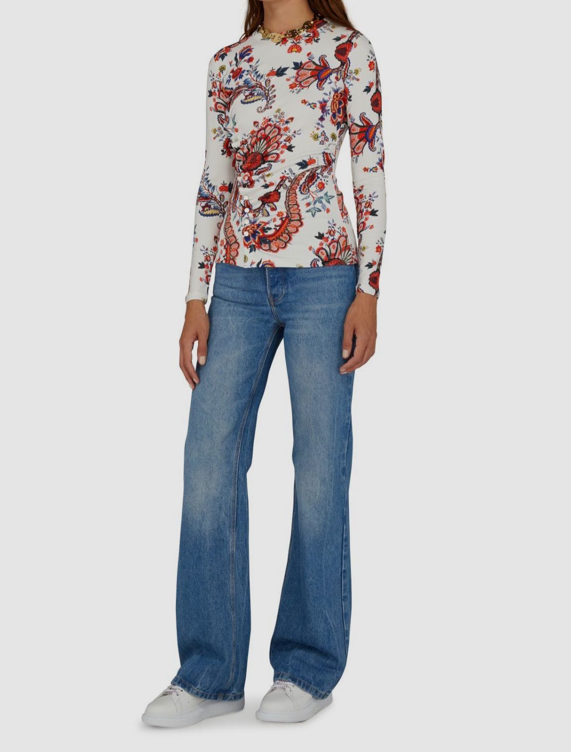 $550 Paco Rabanne Women’s White Paisley Print Long Sleeve Top Size 34