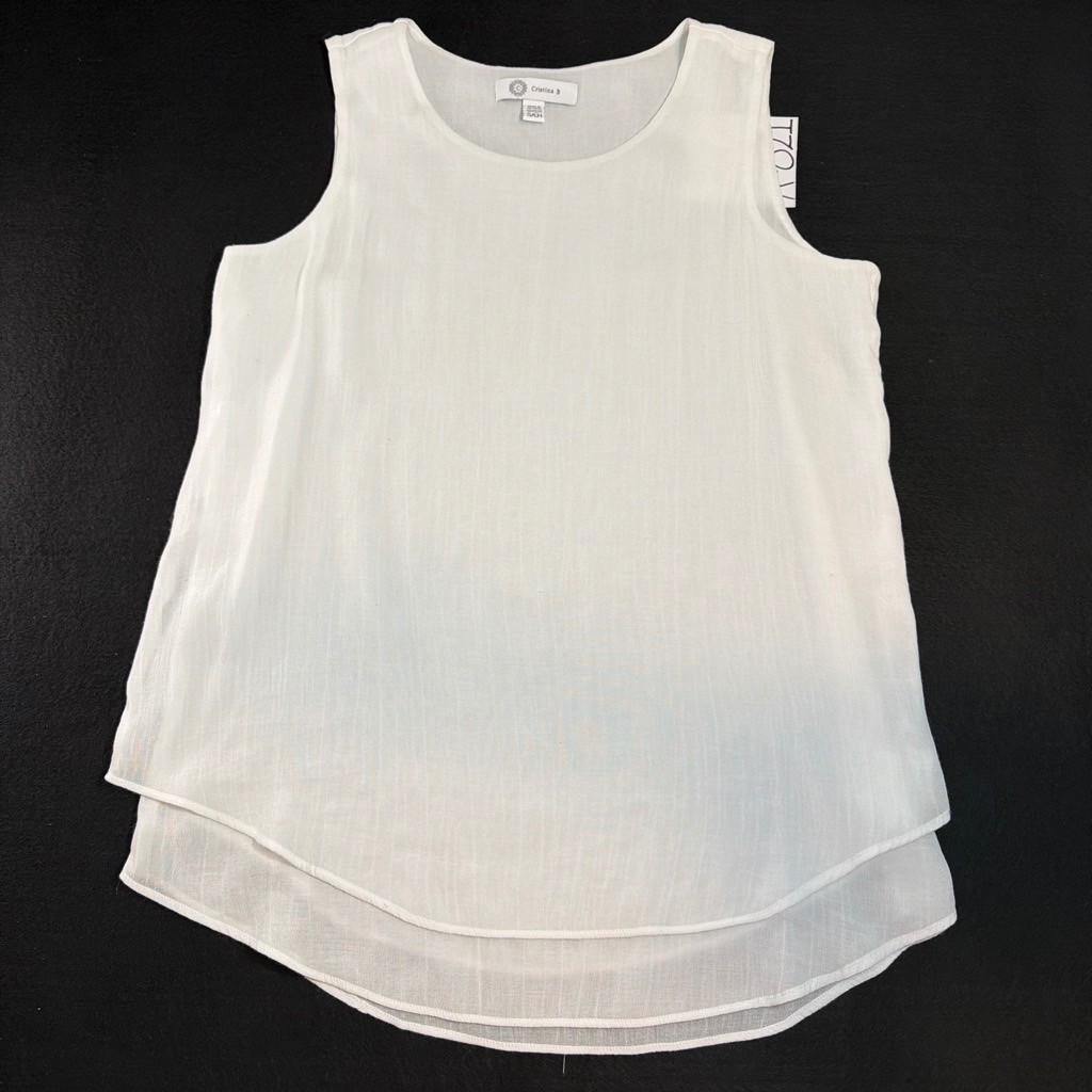 Cristina B White Sleeveless Layered Hem Blouse Women’s S Semi Sheer Career Top