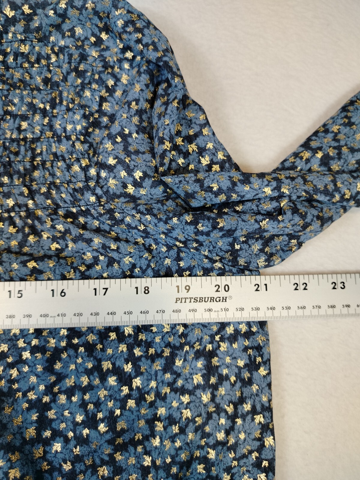 Michael Michael Kors Blouse Women’s Blue Gold Leaf Floral Classiccore Normcore