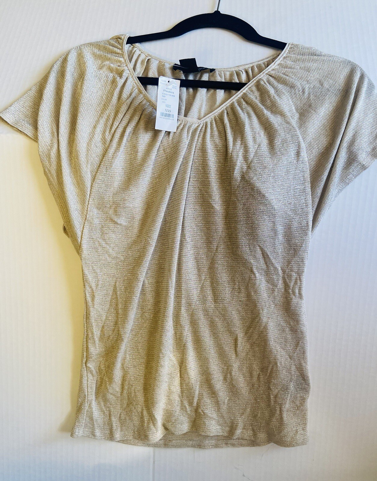 NWT! White House Black Market Womens XXS Striped Metallic Shimmer Flutter Top