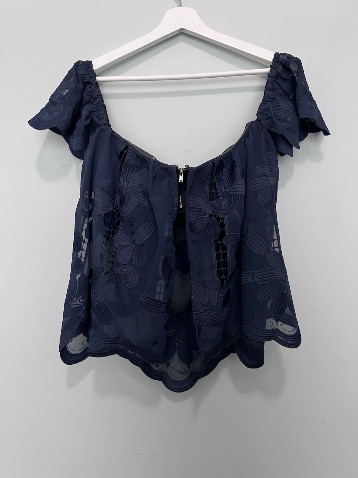 Lovers + Friends Sheer Off Shoulder Strapless Blouse Top Navy Blue Size S