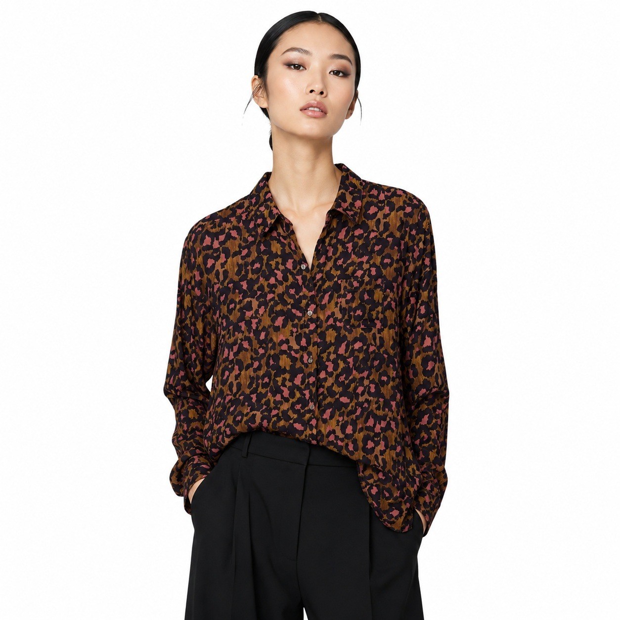Scotch & Soda Maison Scotch Leopard Print Button Down Shirt Brown Pink Medium