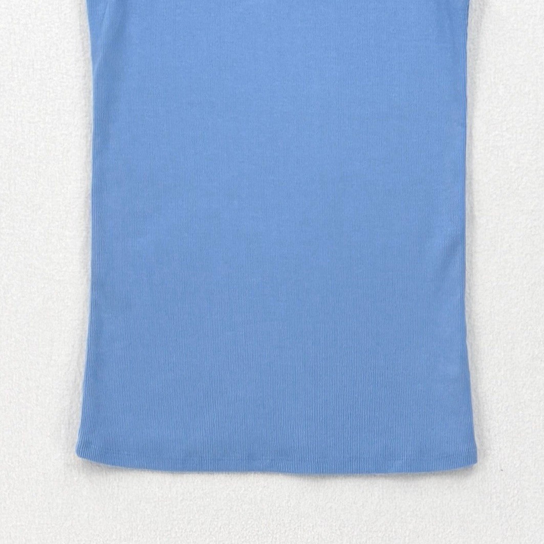 ENZA COSTA Cotton Rib Scoop Tank Top Women Medium Blue Casual Sleeveless NEW