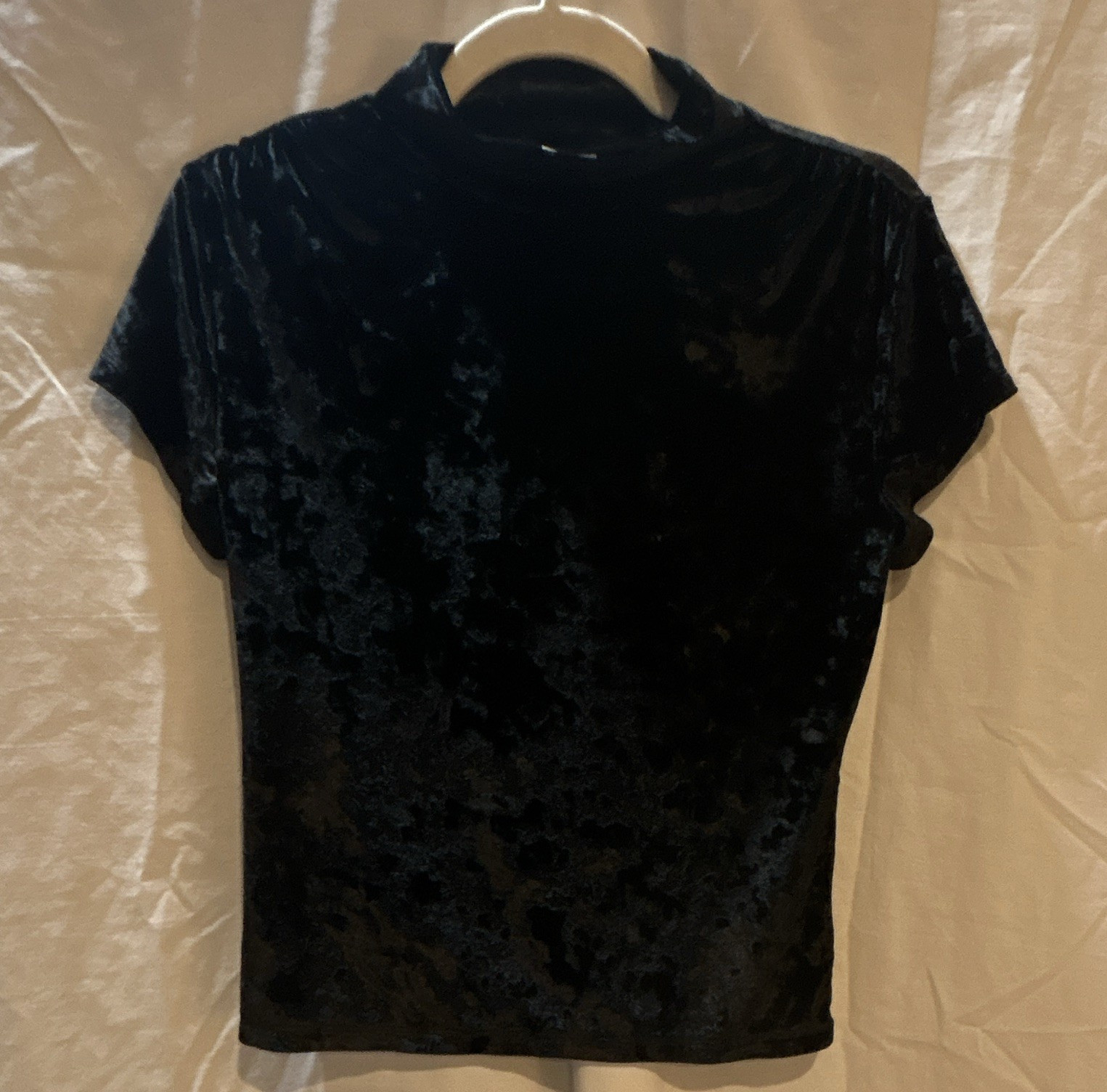 A New Day Women’s Solid Velvet Mock Neck Short Sleeve Top, Black, M