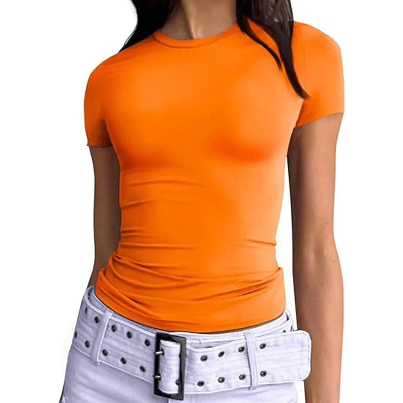 1pcs Women’s Sport T-shirt Girl Solid Basic Fitness Running Yoga Tees Lady Short