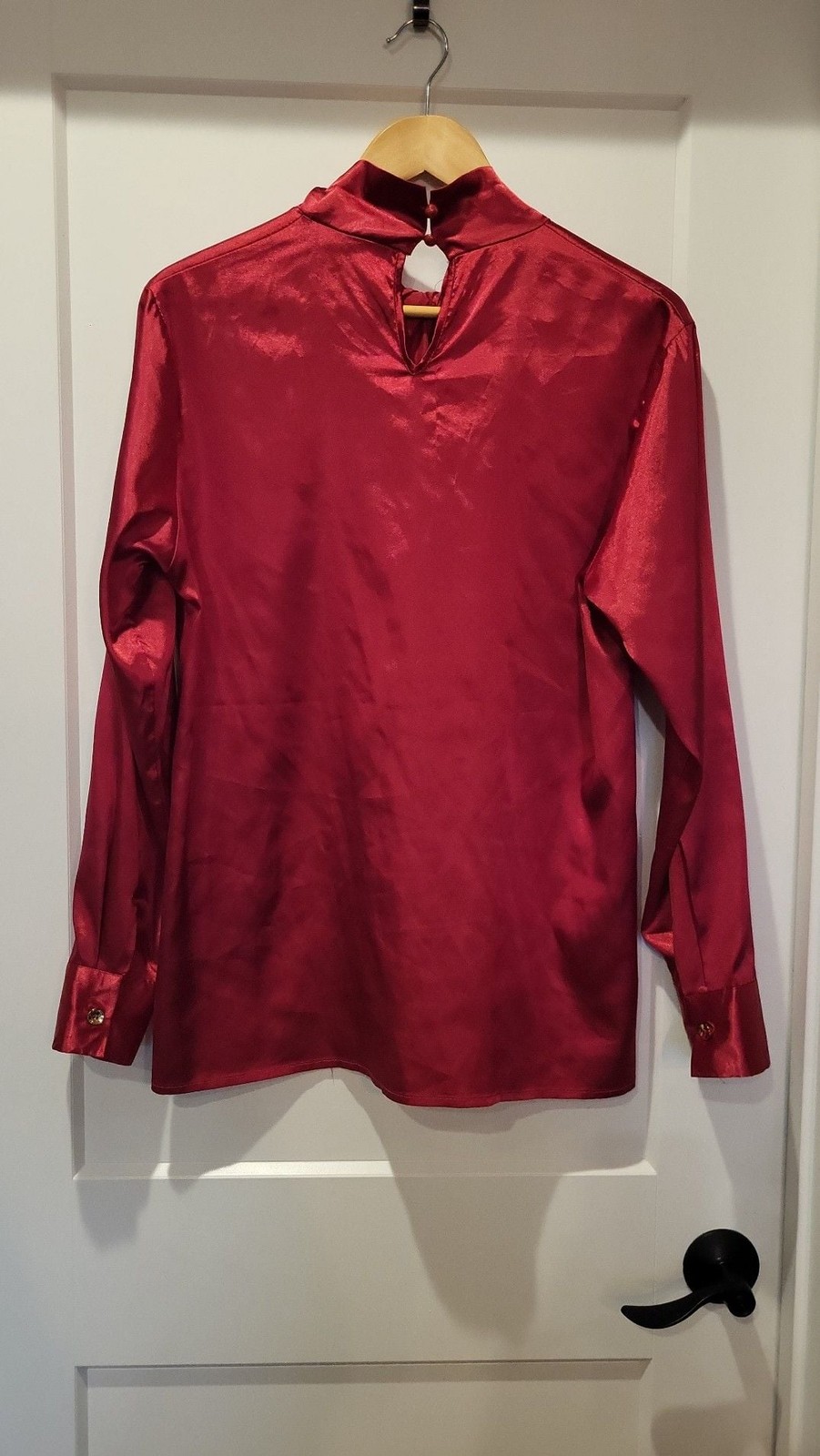 Flowy Celmia Collection Red Satin Mock Tie Neck Long Sleeve Blouse Size XL