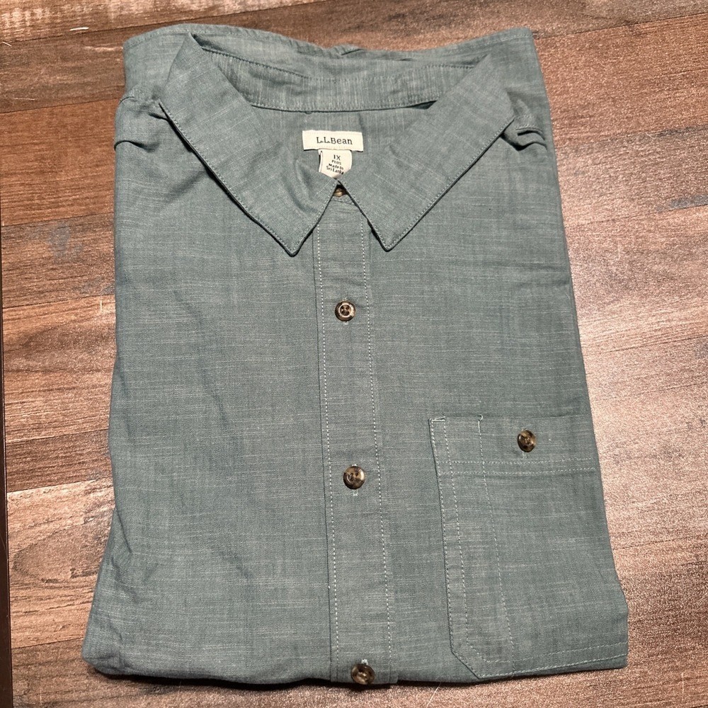 LL Bean Green Linen Long Sleeve Button up Shirt Women Size 1X Cotton Spandex