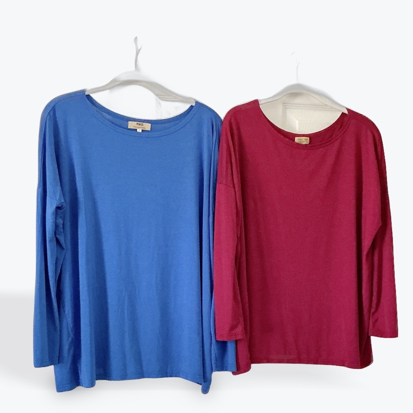 Piko Womens Bamboo Spandex Long Sleeve Oversized Boat Neck Top Lot of 2 Blue Red