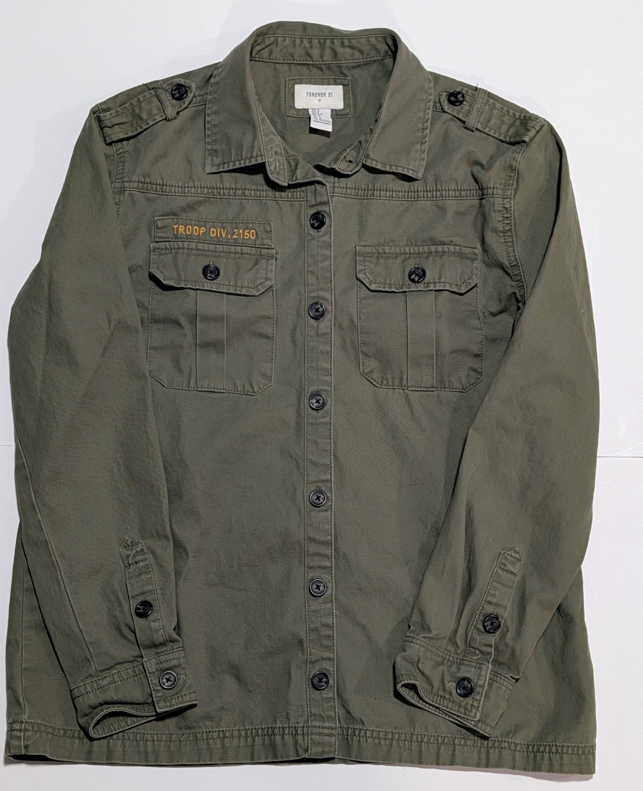 Forever 21 Army Green Troop Button Jacket with Pockets Size S Fall Winter Spring