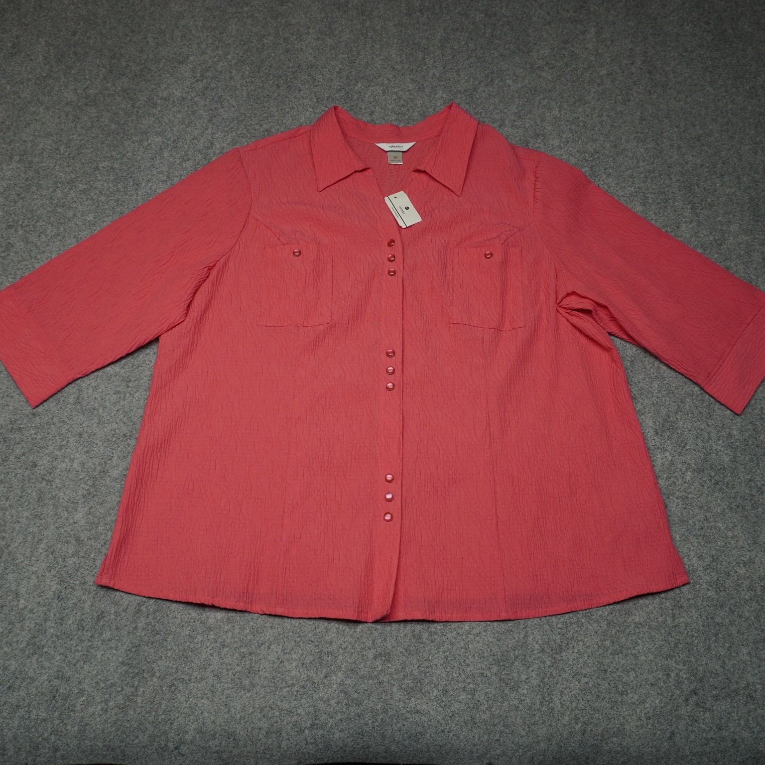 CJ Banks Women’s 3X Coral Button Front Textured Top Cotton Blend New