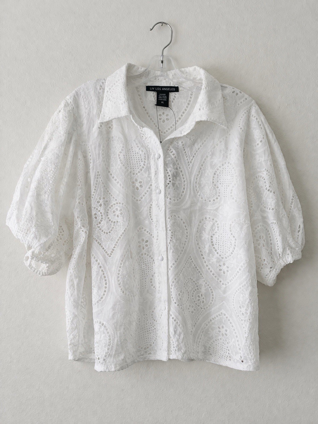 NWT Liv Los Angeles 100% Cotton Embroidered Shirt with Ballon Sleeves Size XL