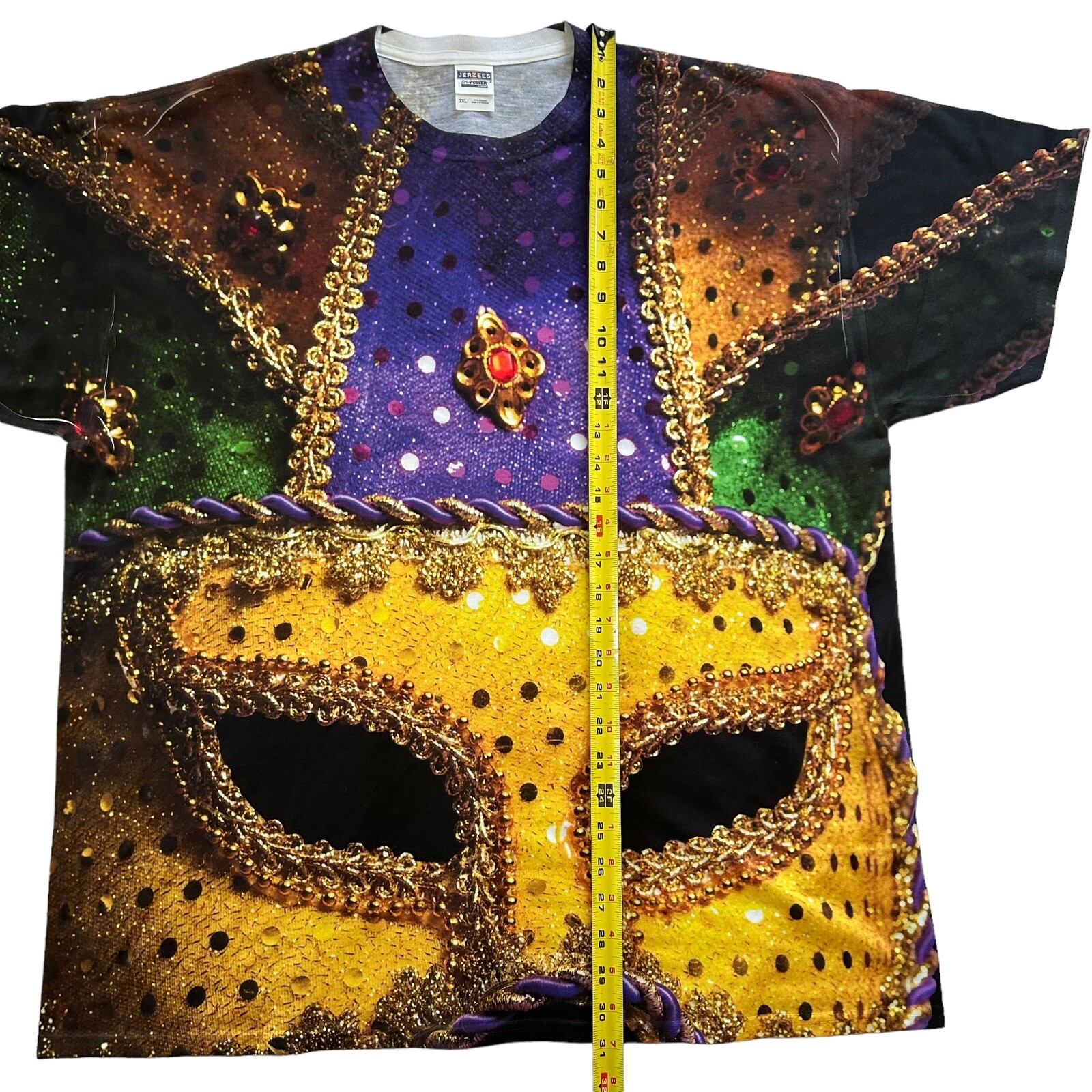Mardi Gras Mask All Over Womens T Shirt Jerzees Dri-Power Sport 2XL Womans