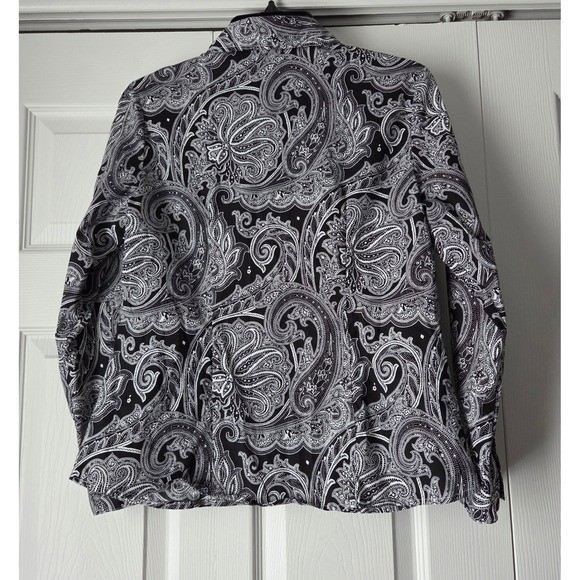 Chadwicks of Boston Black White Paisley Button Down Shirt Blouse Womens 6P
