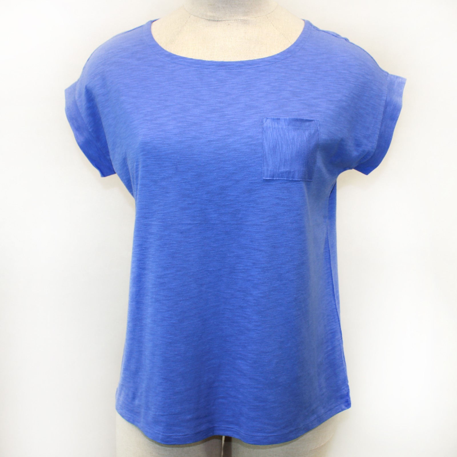 Talbots Pocket Tee Top Crew Neck Button Back Cap Sleeve T-Shirt Blue 3X