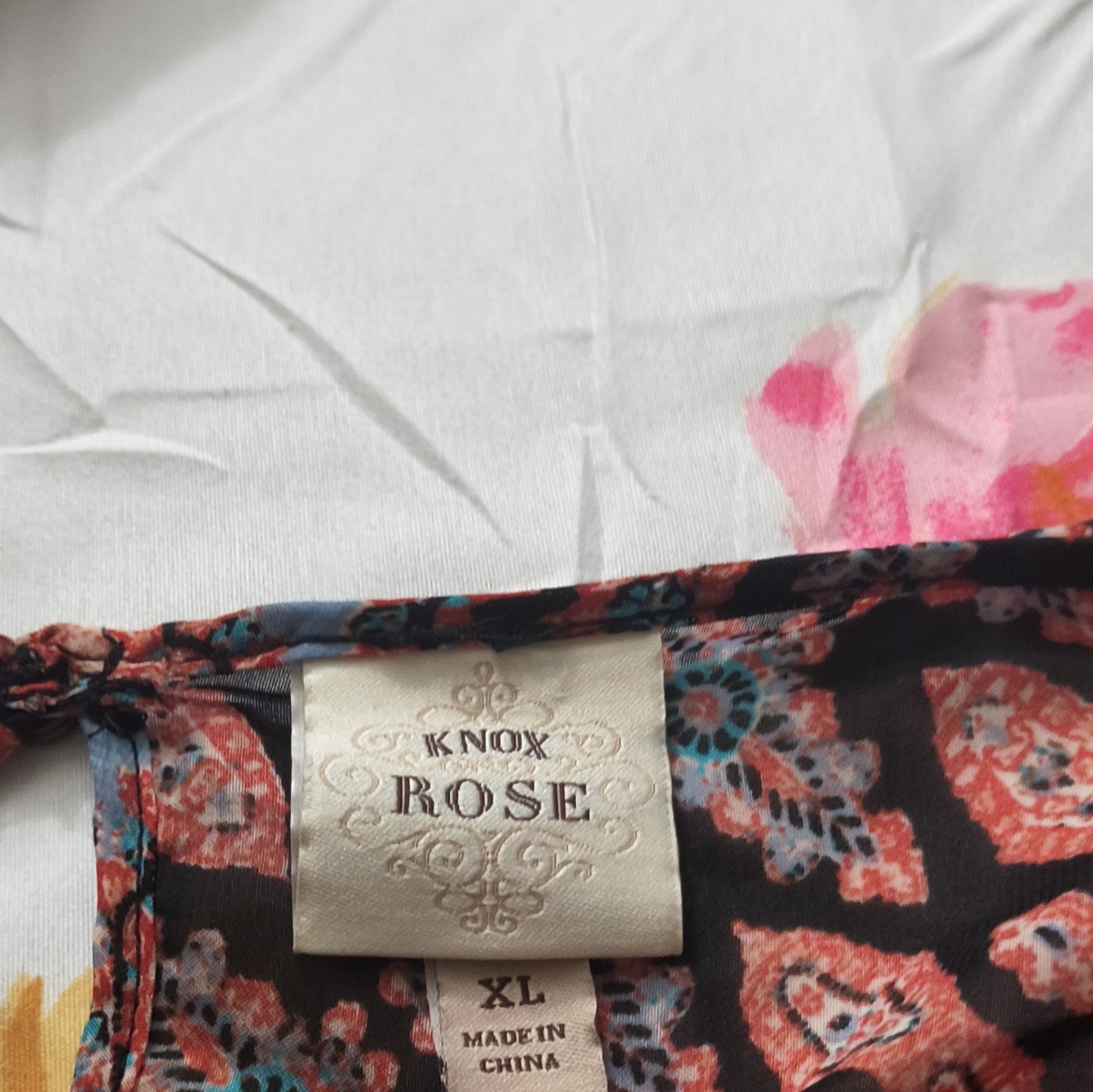 Knox Rose Women’s XL Floral Keyhole Pullover Top Black Coral Blue