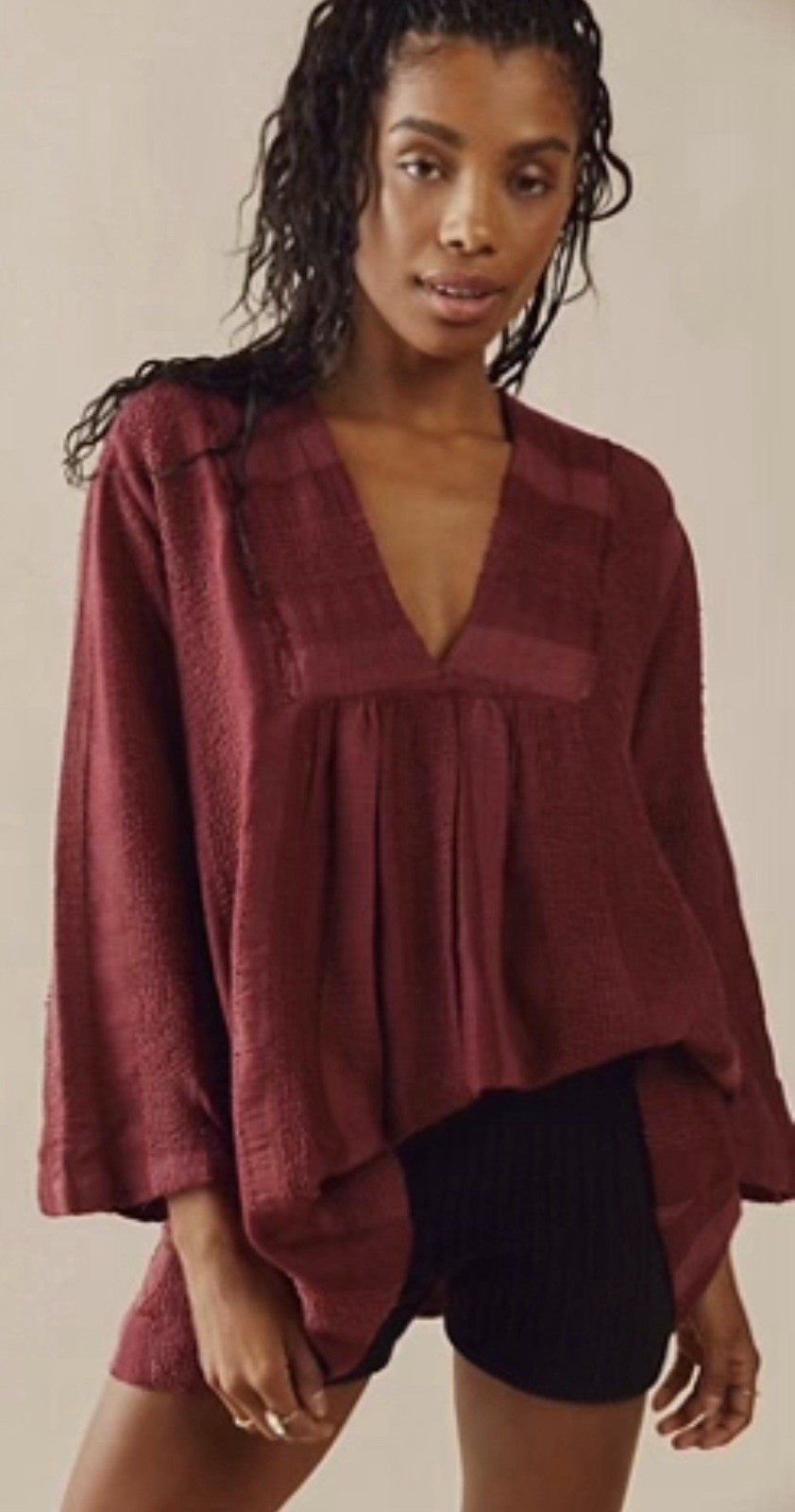 NWT FREE PEOPLE FEELS LIKE SUNSHINE BOHO FESTIVAL TUNIC TOP WINE COTTON LARGE