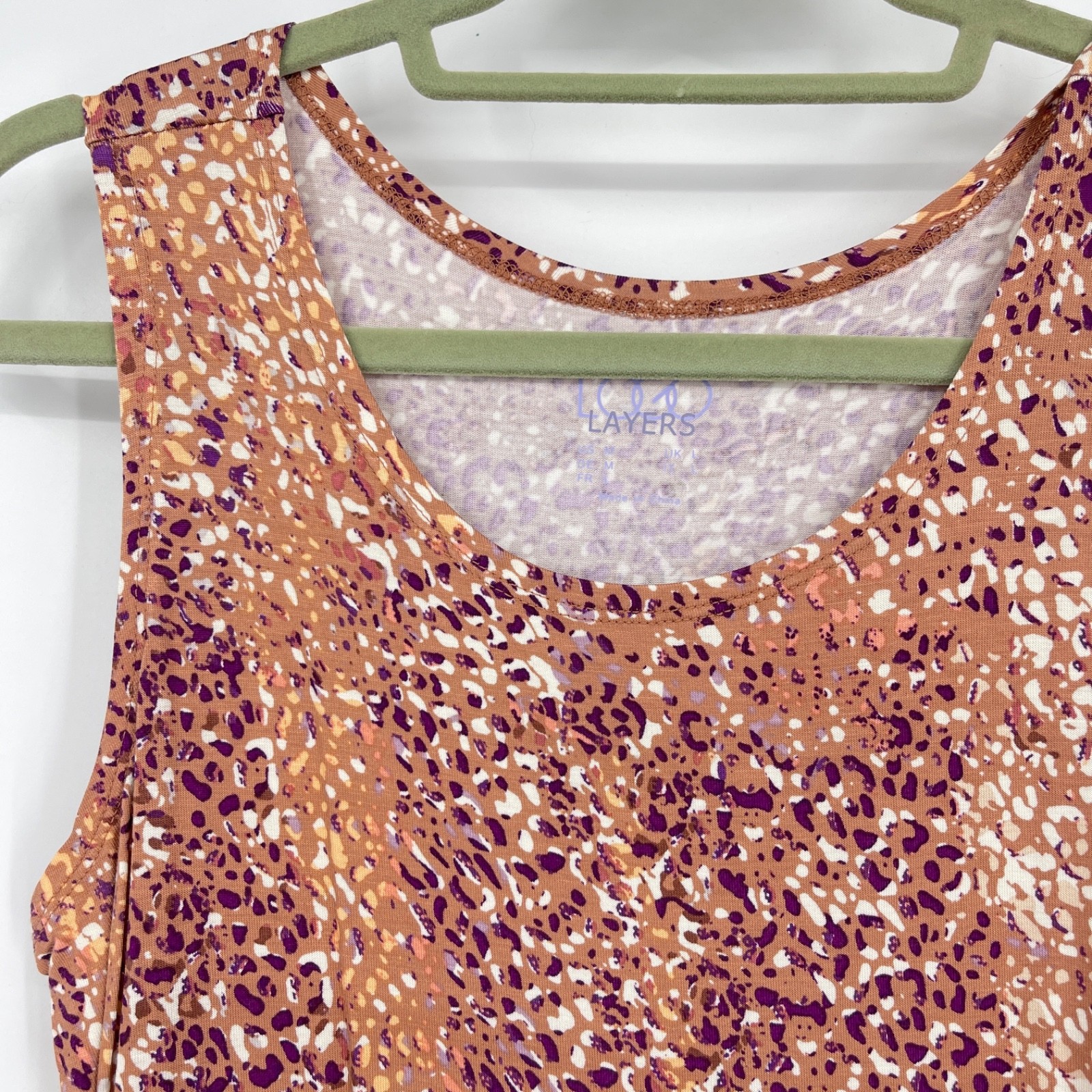 LOGO Layers Pink Orange Leopard Tank Top Pleated Ruffle Stretch Lori Goldstein M