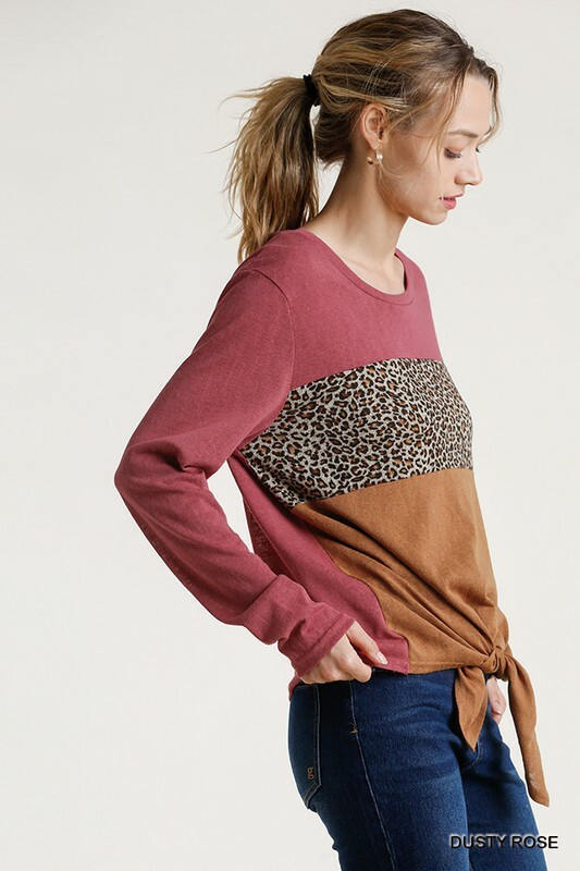 XL-PLUS 1XL 2XL UMGEE DUSTY ROSE Animal/Colorblock Tie Front Top/Blouse BHCS