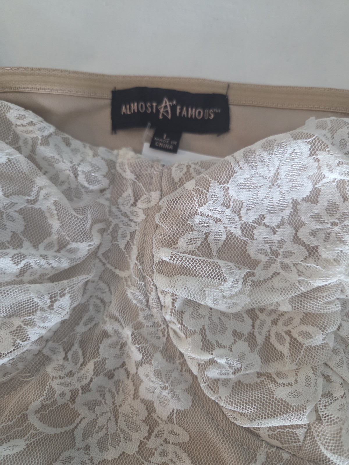 Almost Famous Sheer Crop Top With Sheer Sleeves L NWT