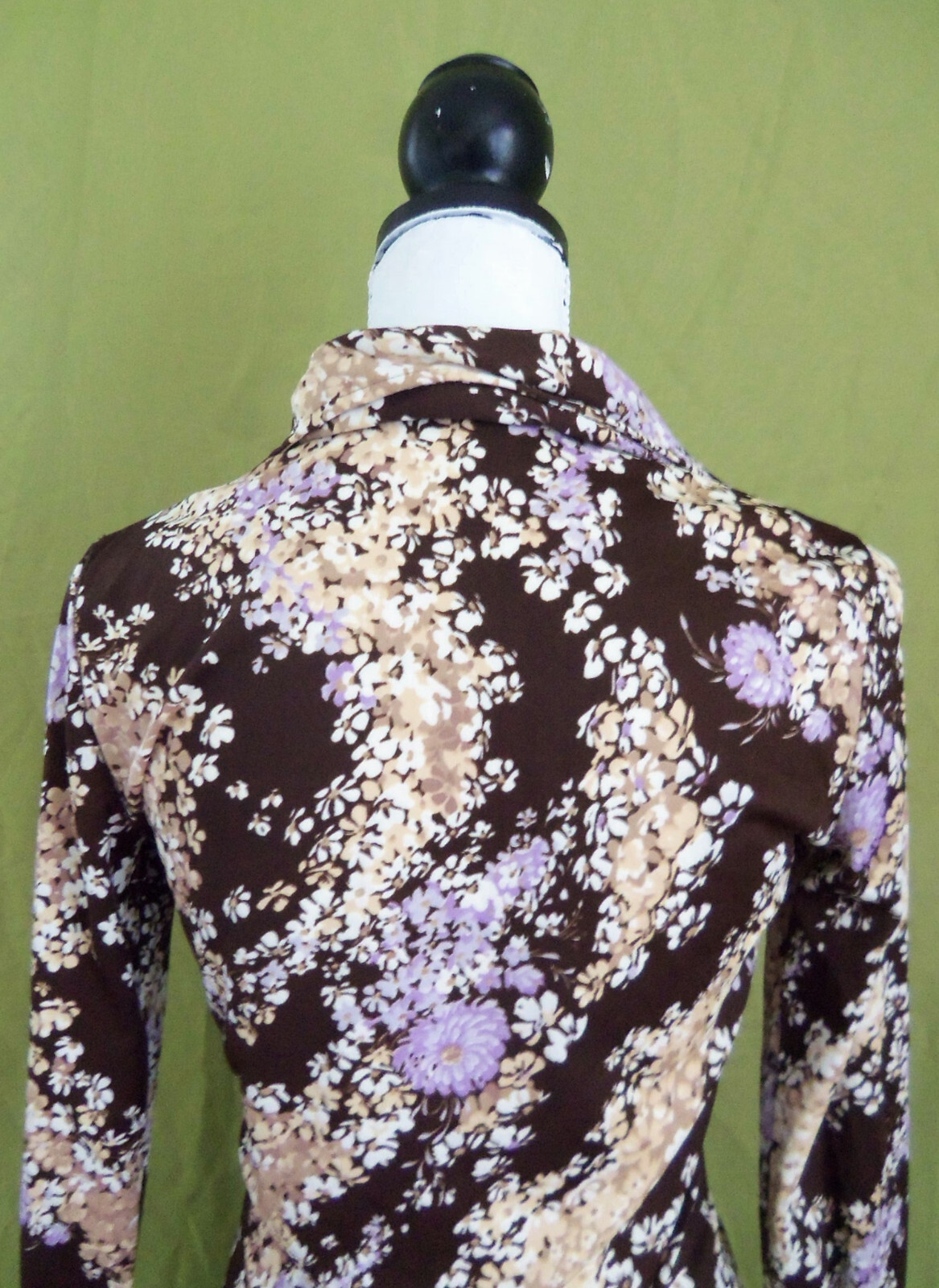 1970s unique earth tone floral print polyester blouse. No tags.