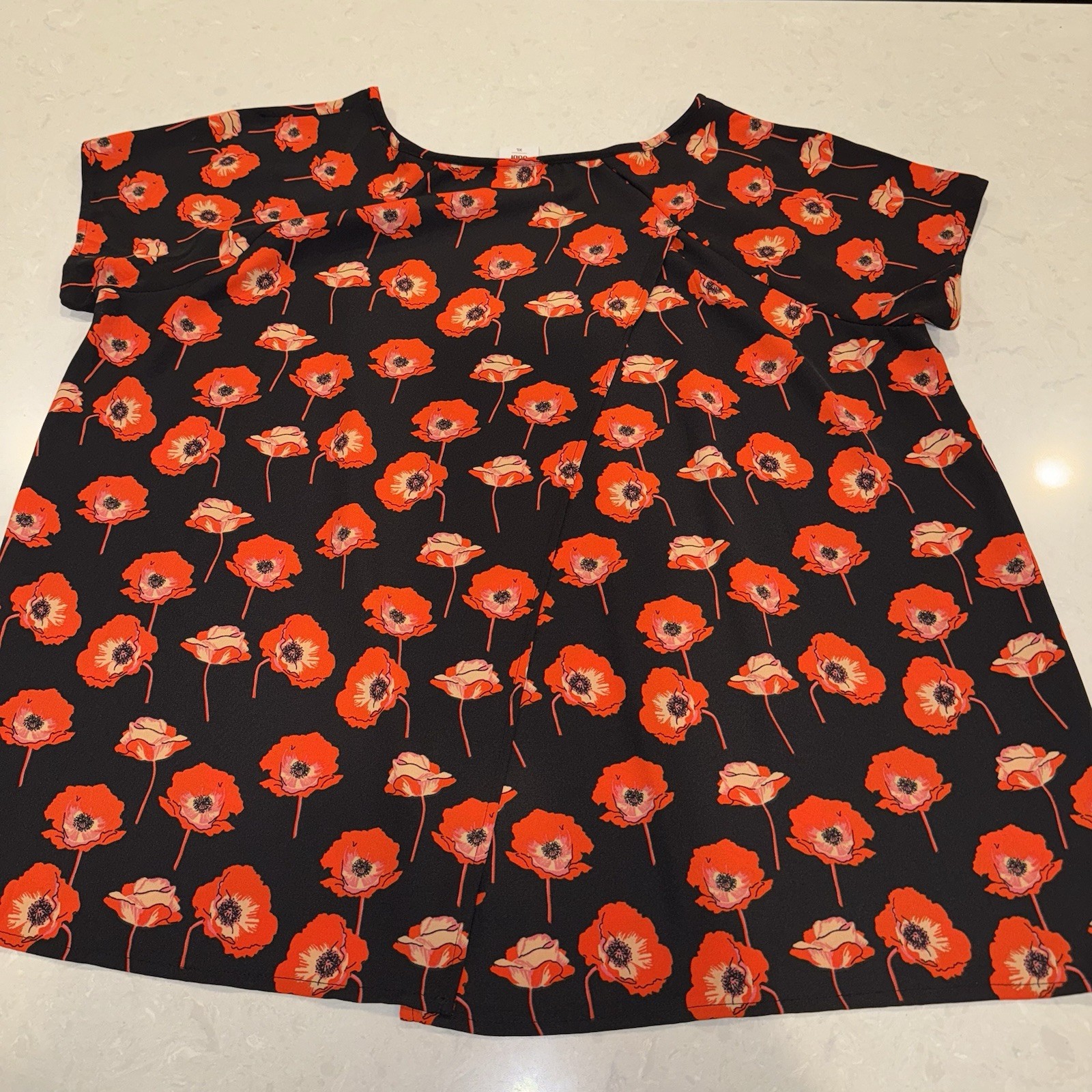 CAbi Blouse Shirt Top Size XL Womens Black Flanders Poppy Split Back #3251